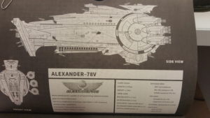 schematic diagram of the Alexander - a military spaceship, information about the ship and crew.