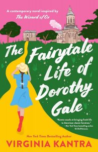 Illustrated cover featuring a white girl with a long plait down her back, in a short blue dress and red boots, walking up a yellow brick road toward a British mansion/university type building.