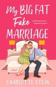 Illustrated cover with a pink background of only one bed in a hotel room/cabin. A white couple sits on the bed, she is reaching to kiss his cheek, he is facing forward. She is fat and has long pink hair and is wearing a green and white gingham dress. He is big and burly/fat and is wearing blue pants, a chambray shirt and has suspenders and a bow tie. He has thick dark hair and a thick straight mustache.